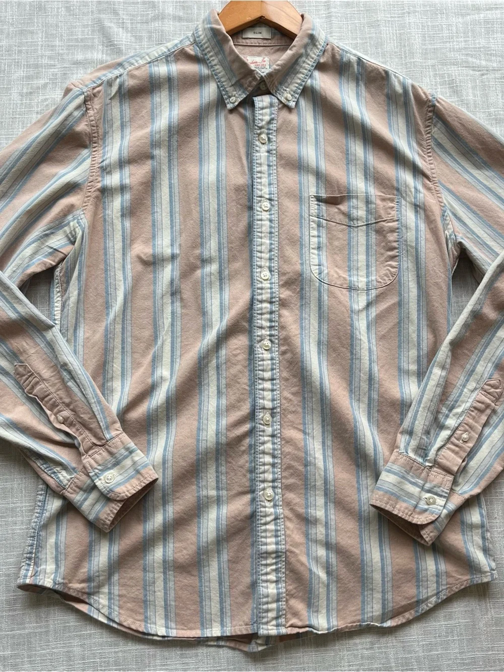 J. Crew Organic Cotton Broken-in Oxford Striped Dusty Pink Blue & White
